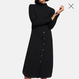 Mixed Media Midi Long Sleeve Dress in Black